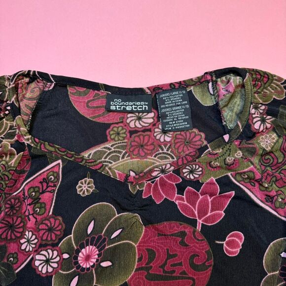 Y2K early 2000s No Boundaries stretch retro fairy grunge floral multicolor top - Picture 3 of 3